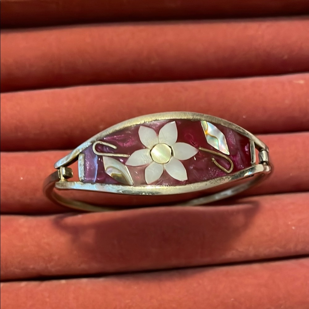 Sterling Silver Bracelet with Floral Shell Inlay